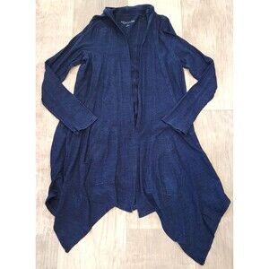 Soft Surroundings S Blue Open Front Cotton Cardigan Pockets Minimalist Layering